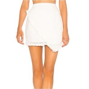 Superdown white fringe wrap mini skirt